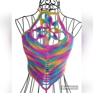 Lotus Crop Top Handmade Crochet Rainbow